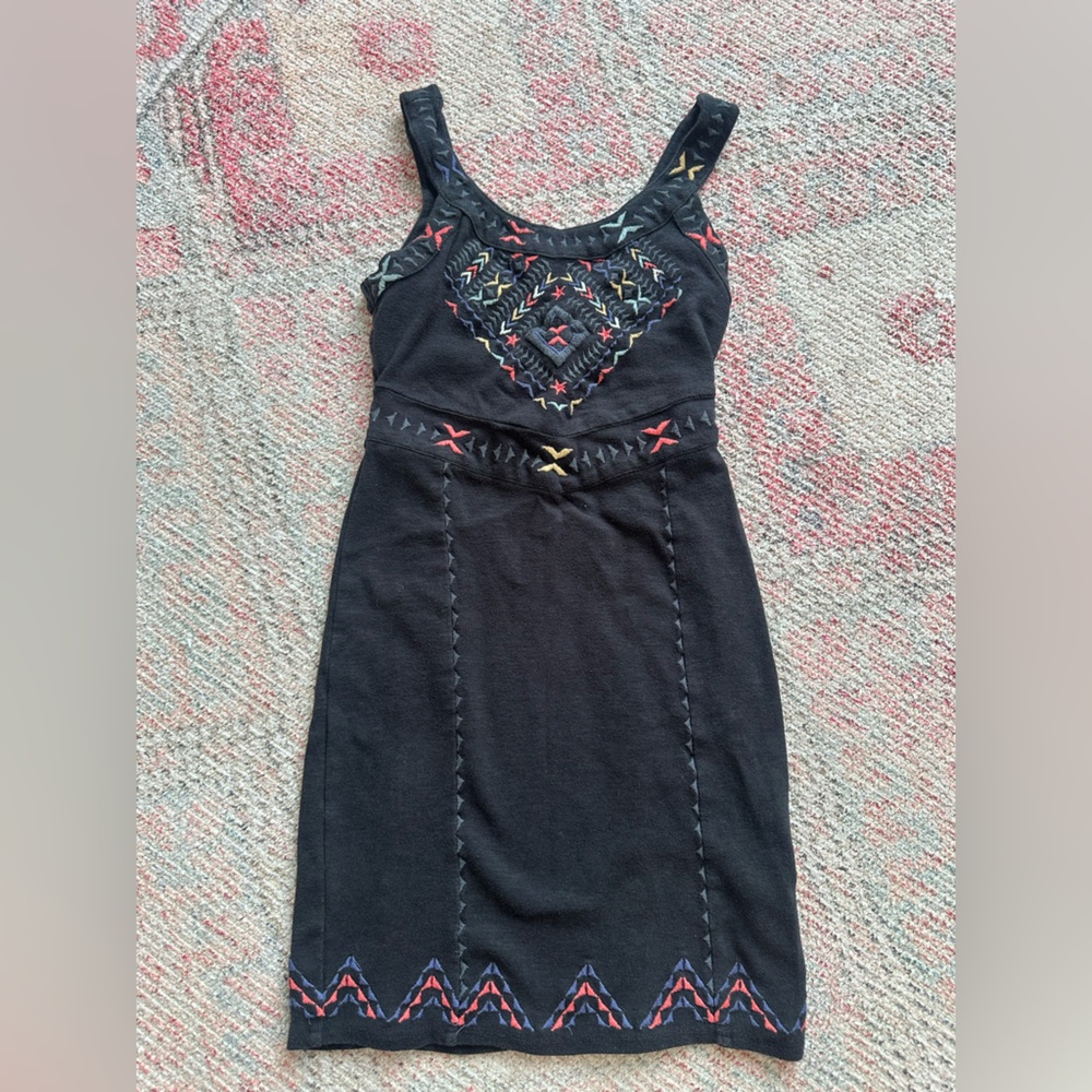 Free People Embroidered Cut Out Back Black Bodycon Dress XS